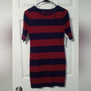 t/o Burgundy and Navy Striped Midi Dress